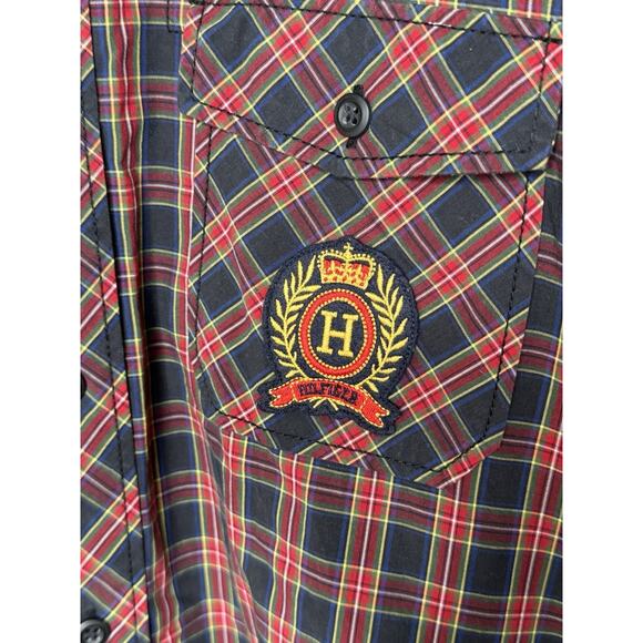 Tommy Hilfiger Big Logo Trim Fit Long Sleeve Button Up Shirt Men’s red Blue‎ XL - Picture 4 of 12